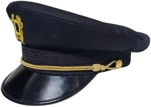 Lancaster Vintage Boat Skipper Cap with Gold Bullion Badge, Navy Blue