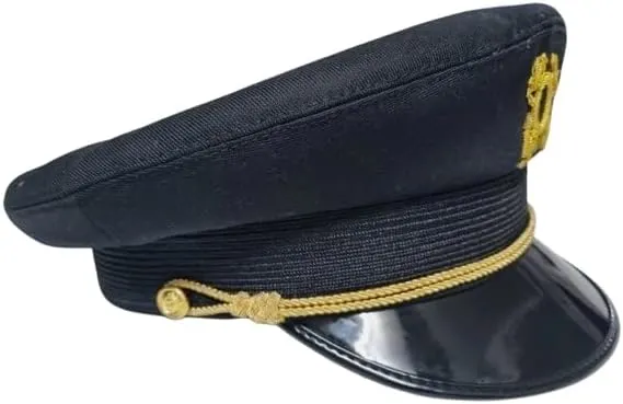 Lancaster Vintage Boat Skipper Cap with Gold Bullion Badge, Navy Blue