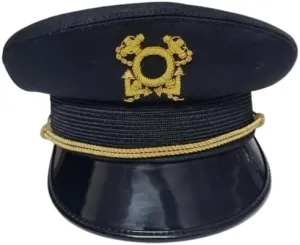 Lancaster Vintage Boat Skipper Cap with Gold Bullion Badge, Navy Blue