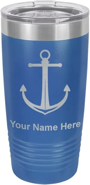 LaserGram 20oz Vacuum Insulated Tumbler Mug, Boat Anchor, Personalized Engraving Included (Dark Blue)