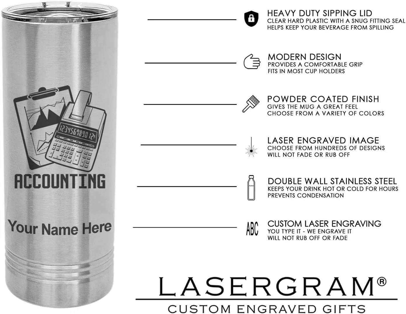 LaserGram 22oz Vacuum Insulated Skinny Tumbler, Boat Anchor, Personalized Engraving Included (Stainless)