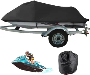 LDIW Trailerable PWC Cover Jet Ski Cover, Waterproof Marine Grade 210D Polyester Oxford UV Proof Personal Watercraft Covers for 2-3 Person Jet ski, 420x300cm,Black