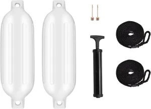 LEAP Boat Fender 2pcs Inflatable Ribbed Boat Fender/Bumper Fender Lines,Pump and 4 Needles, Marine-Grade UV-Resistant PVC