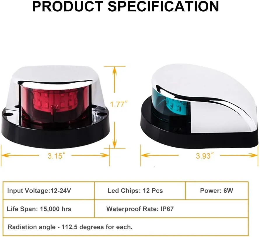 LED Boat Navigation Light Red and Green LED Marine Navigation Light Boat Bow Light for Pontoon and Small Boat (Silver New Version)