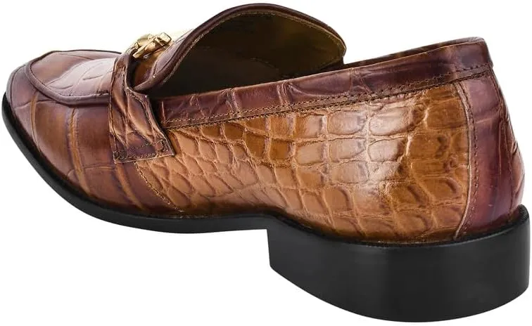 LIBERTYZENO Mens Crocodile Print Genuine Leather Adults Noble Penny Loafers Slip On Shoes for Easter Gift