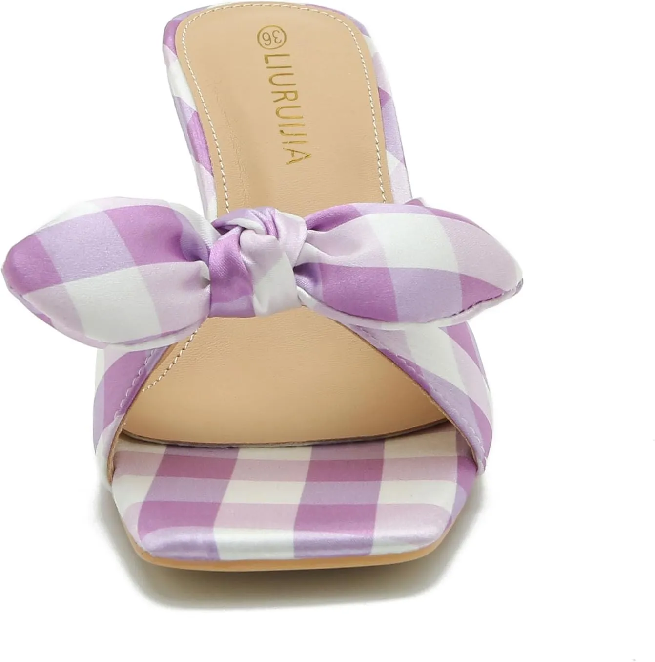 LIURUIJIA Bow Tie kitten heel sandals for women Mule Sandals Slingback Square Open Toe Low Wedding Heels Backless Slip On Slide Summer Cute Wedding Bridal Sandals Shoes