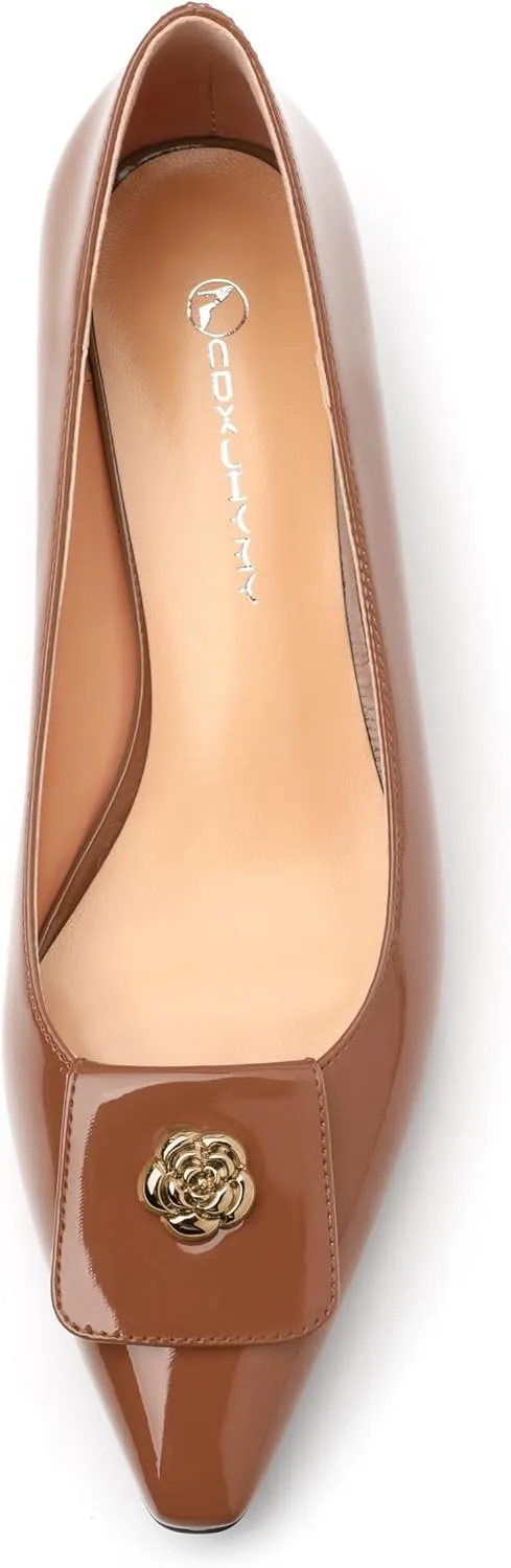 Low Heel Kitten Heel Shoes for Women. The Small Square Shaped Toe Cap is Classic and Fashionable, and They are Suitable for Various Occasions. 1.4 inches