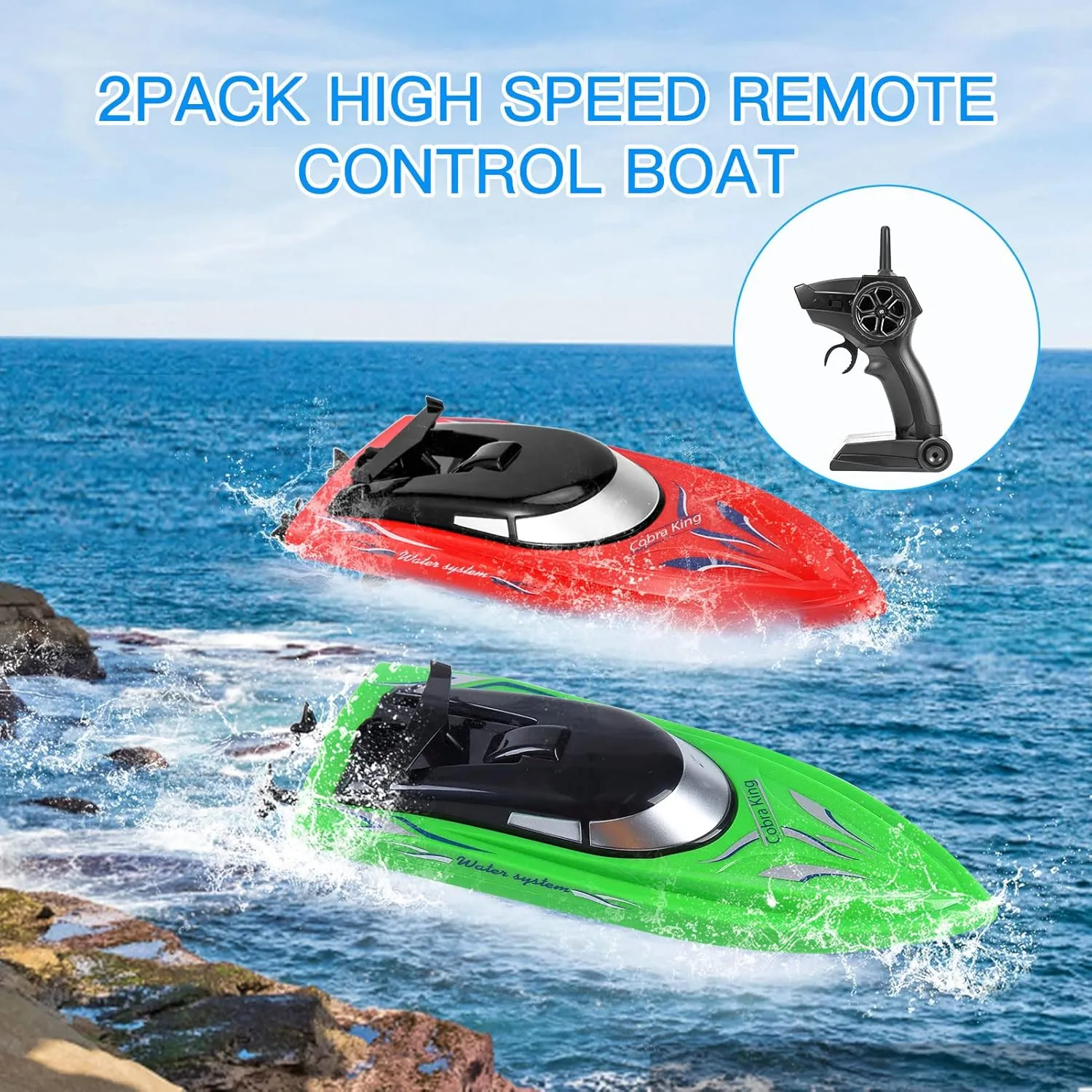 Lumiparty 2PACK RC Boat,Remote Control Boats for Kids and Adults,10km/H 2.4G High Speed Remote Control Boat,Fast RC Boats for Pools and Lakes with 4 Rechargeable Battery.(Red Green)