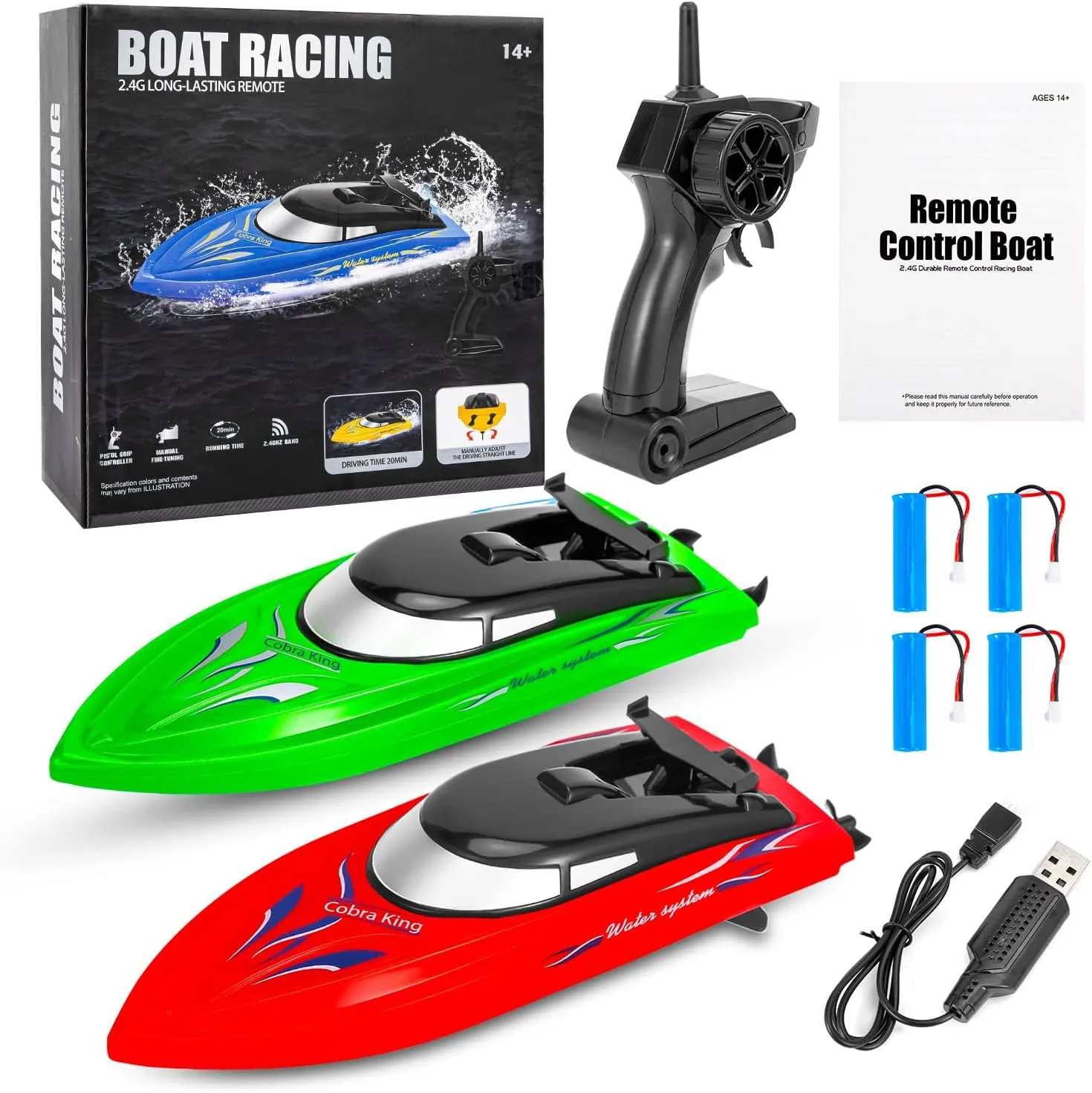 Lumiparty 2PACK RC Boat,Remote Control Boats for Kids and Adults,10km/H 2.4G High Speed Remote Control Boat,Fast RC Boats for Pools and Lakes with 4 Rechargeable Battery.(Red Green)