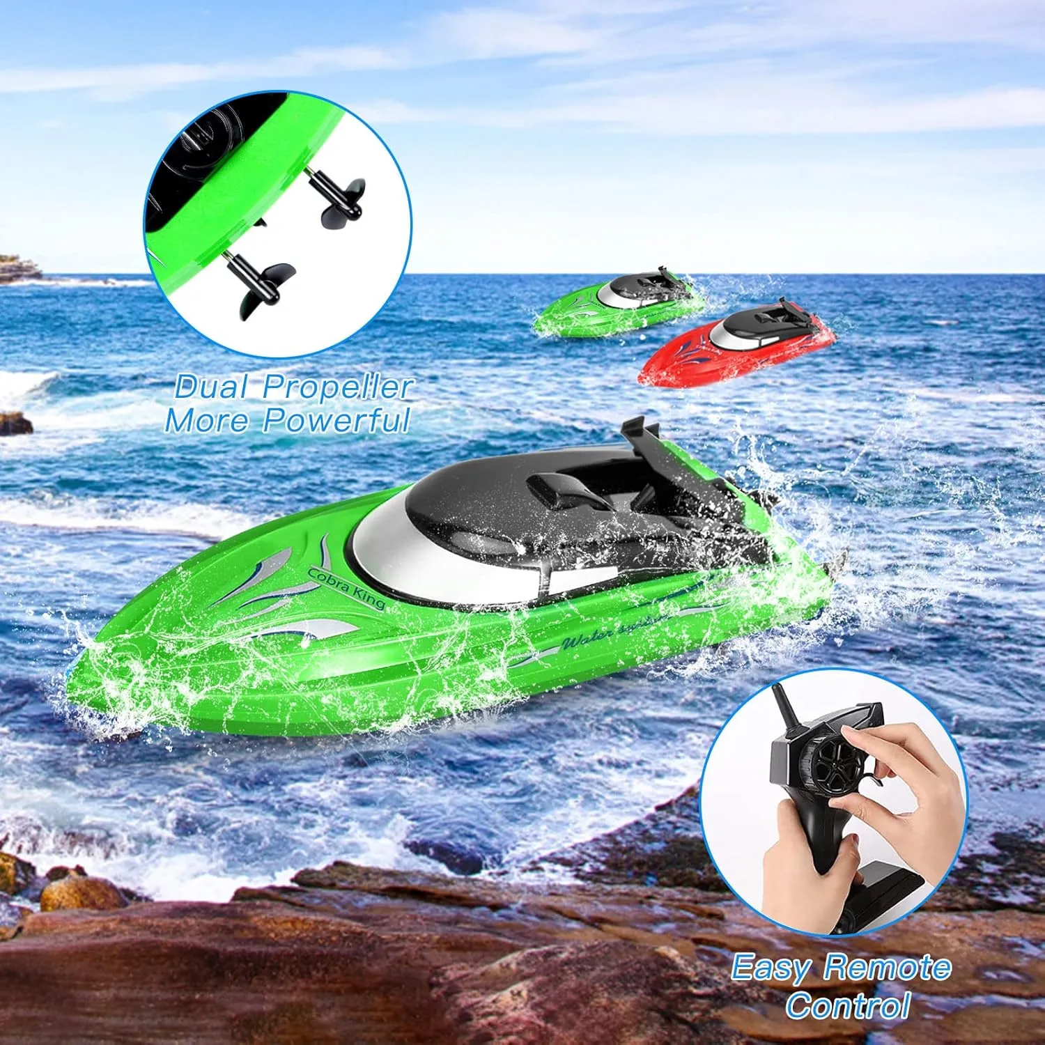 Lumiparty 2PACK RC Boat,Remote Control Boats for Kids and Adults,10km/H 2.4G High Speed Remote Control Boat,Fast RC Boats for Pools and Lakes with 4 Rechargeable Battery.(Red Green)