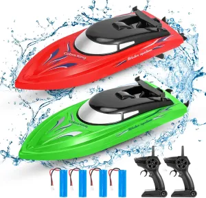 Lumiparty 2PACK RC Boat,Remote Control Boats for Kids and Adults,10km/H 2.4G High Speed Remote Control Boat,Fast RC Boats for Pools and Lakes with 4 Rechargeable Battery.(Red Green)