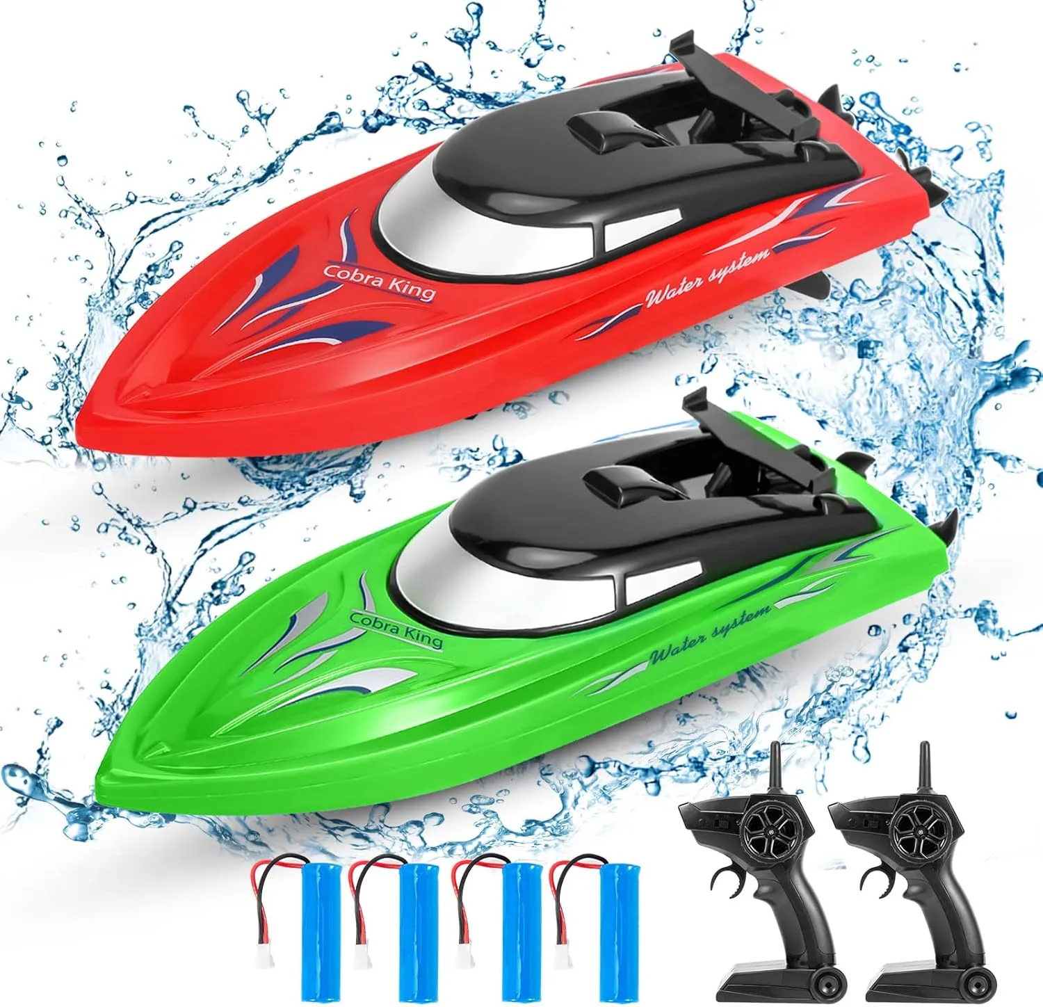 Lumiparty 2PACK RC Boat,Remote Control Boats for Kids and Adults,10km/H 2.4G High Speed Remote Control Boat,Fast RC Boats for Pools and Lakes with 4 Rechargeable Battery.(Red Green)