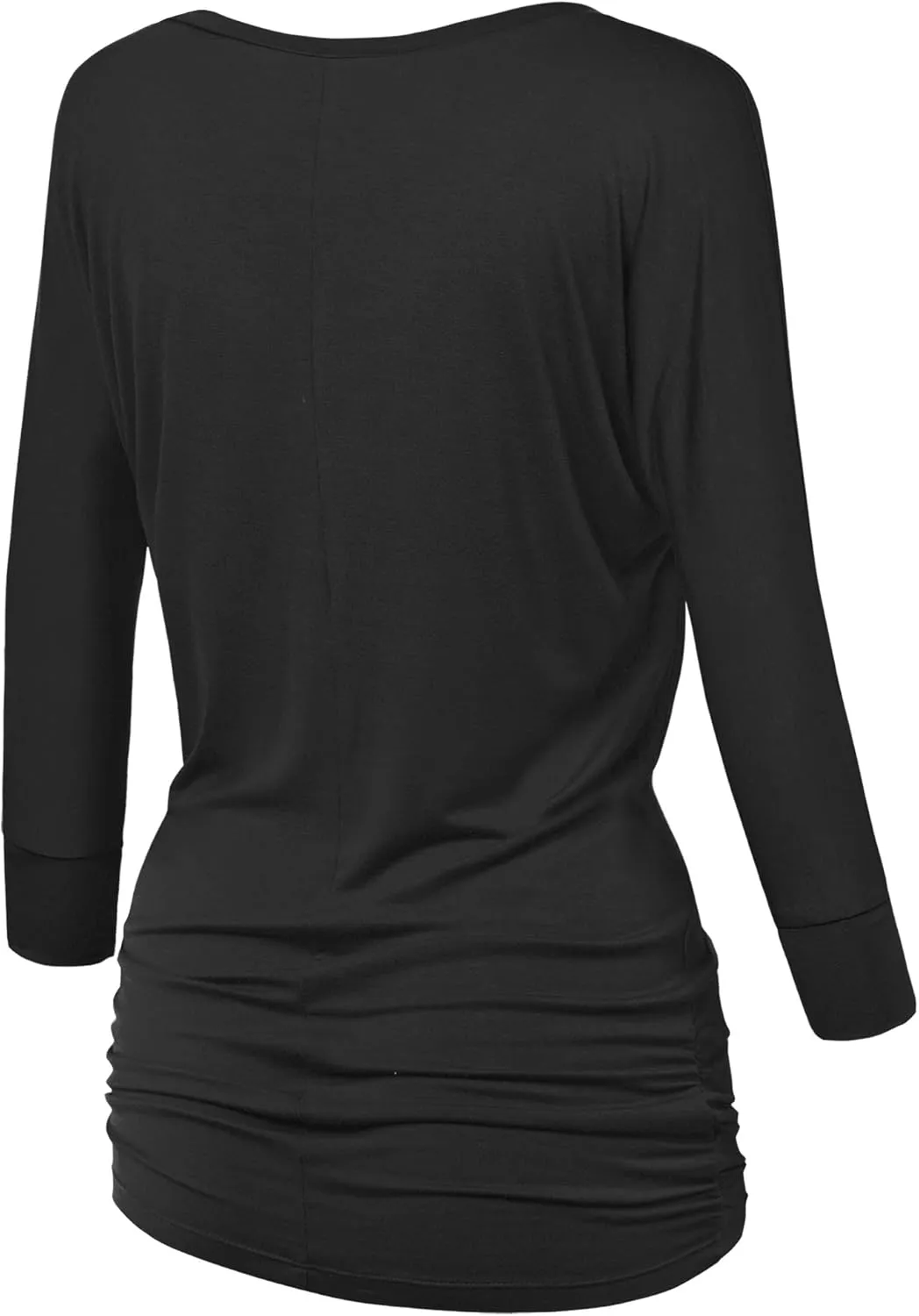 Made By Johnny Women's Casual Boat Neck and V-Neck 3/4 Sleeve Draped Dolman Top with Side Shirring Premium Shirt