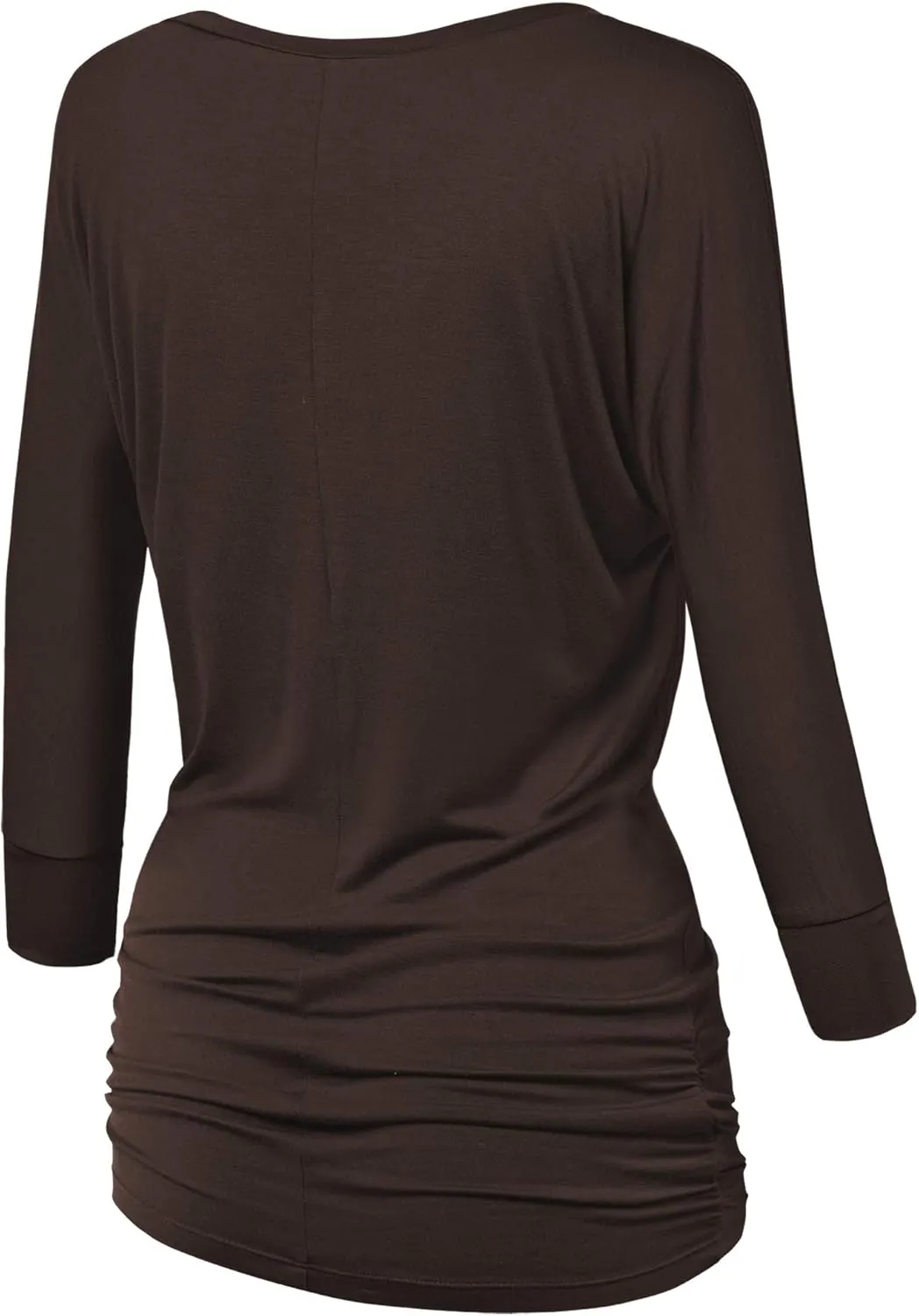 Made By Johnny Women's Casual Boat Neck and V-Neck 3/4 Sleeve Draped Dolman Top with Side Shirring Premium Shirt