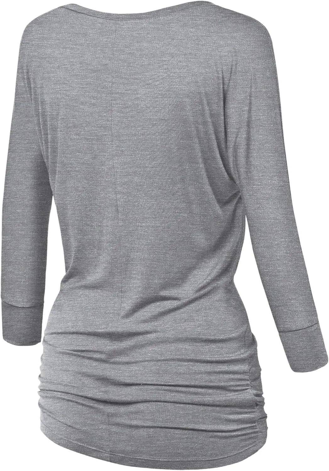 Made By Johnny Women's Casual Boat Neck and V-Neck 3/4 Sleeve Draped Dolman Top with Side Shirring Premium Shirt
