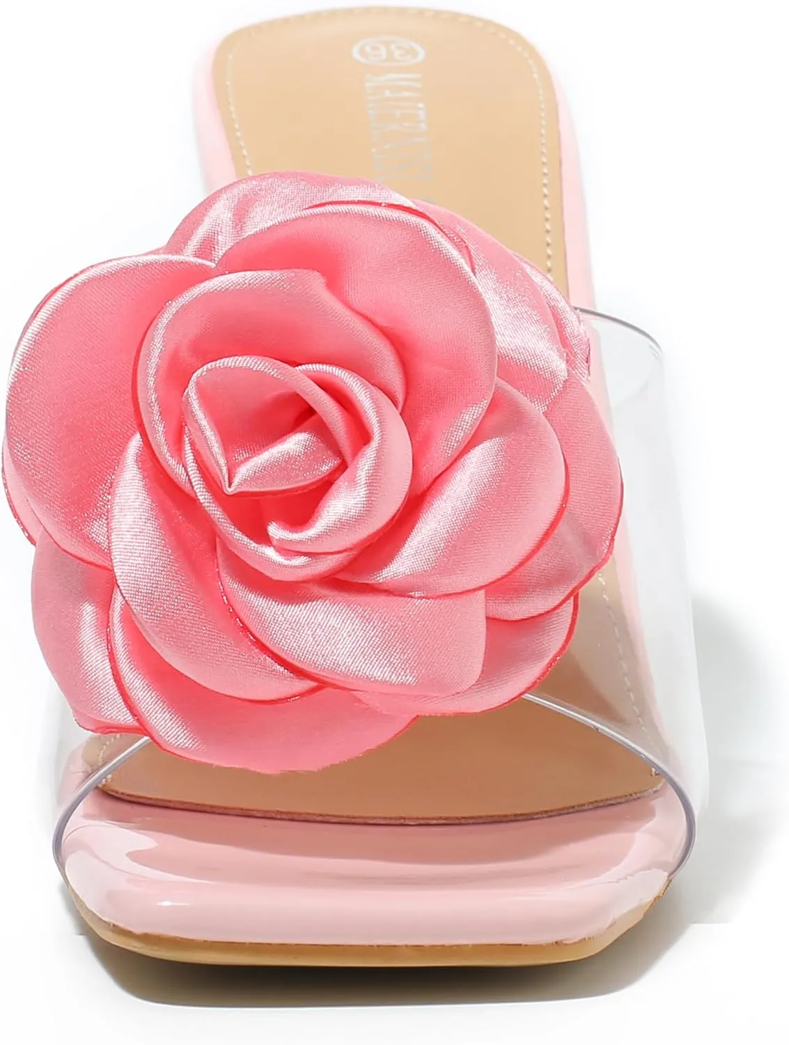 MAIERNISI JESSI Women Flowers High Heels Mules Sandals Square Toe Slip on Dress Bridal Wedding Sandals