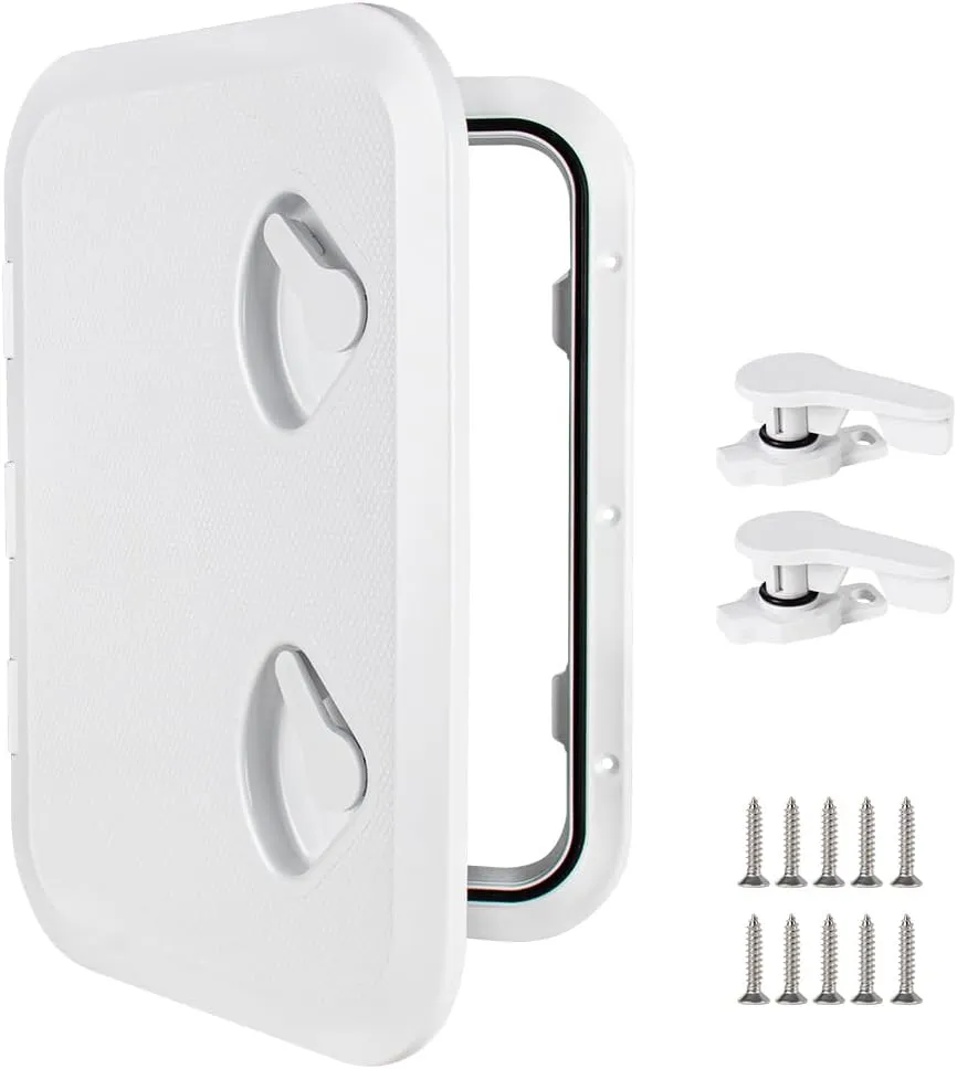 Marine Deck Access Hatch 12.4"×17.3" White/Black Rectangle Boat Hatch & Lid,Boat Deck Hatch Lids (White)
