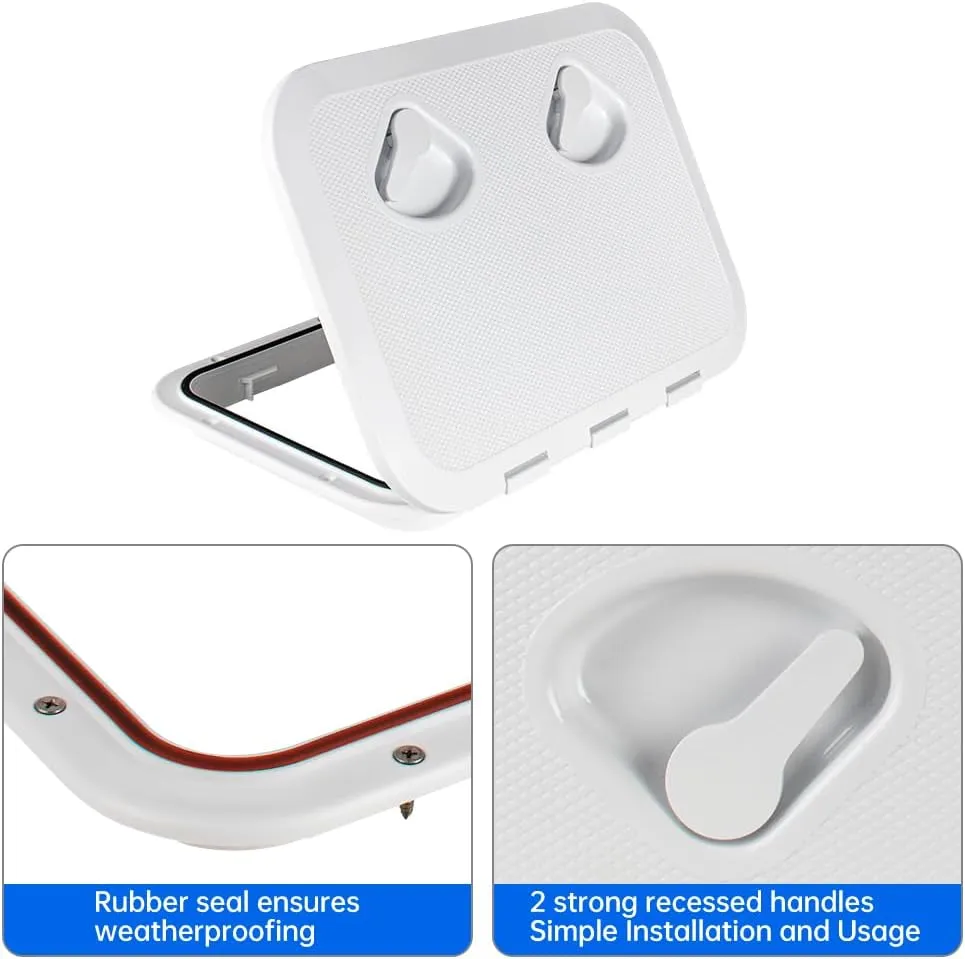 Marine Deck Access Hatch 12.4"×17.3" White/Black Rectangle Boat Hatch & Lid,Boat Deck Hatch Lids (White)