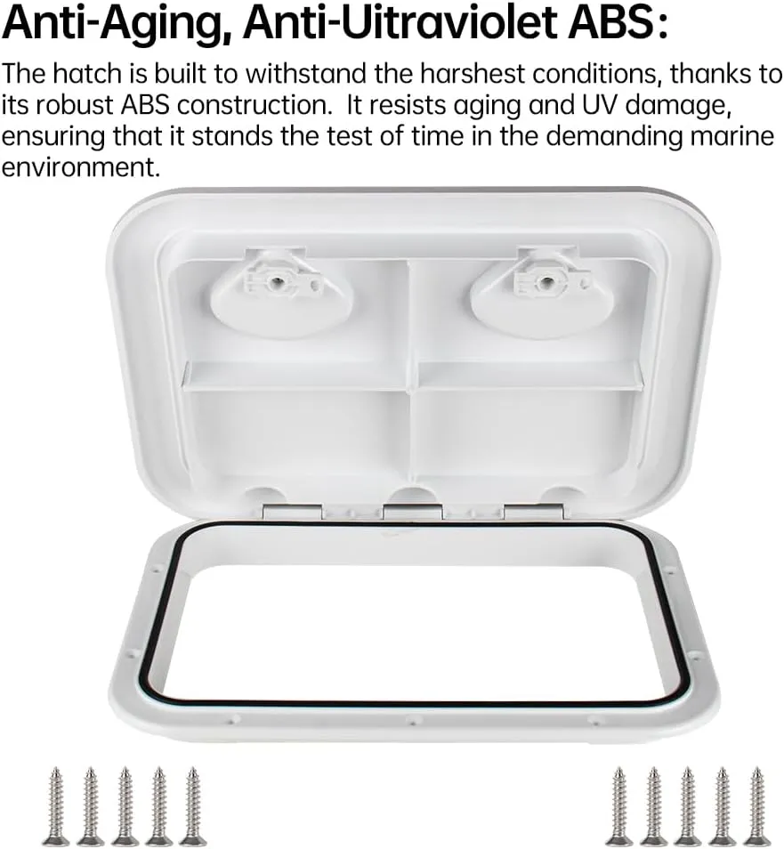 Marine Deck Access Hatch 12.4"×17.3" White/Black Rectangle Boat Hatch & Lid,Boat Deck Hatch Lids (White)