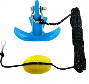 Marine River Anchor Kit 8 lb Blue PE Coated Kayak Anchor Accessories with 30 ft Rope for Fishing Kayaks, Canoe, Jet Ski, SUP Paddle Board and Small Boats
