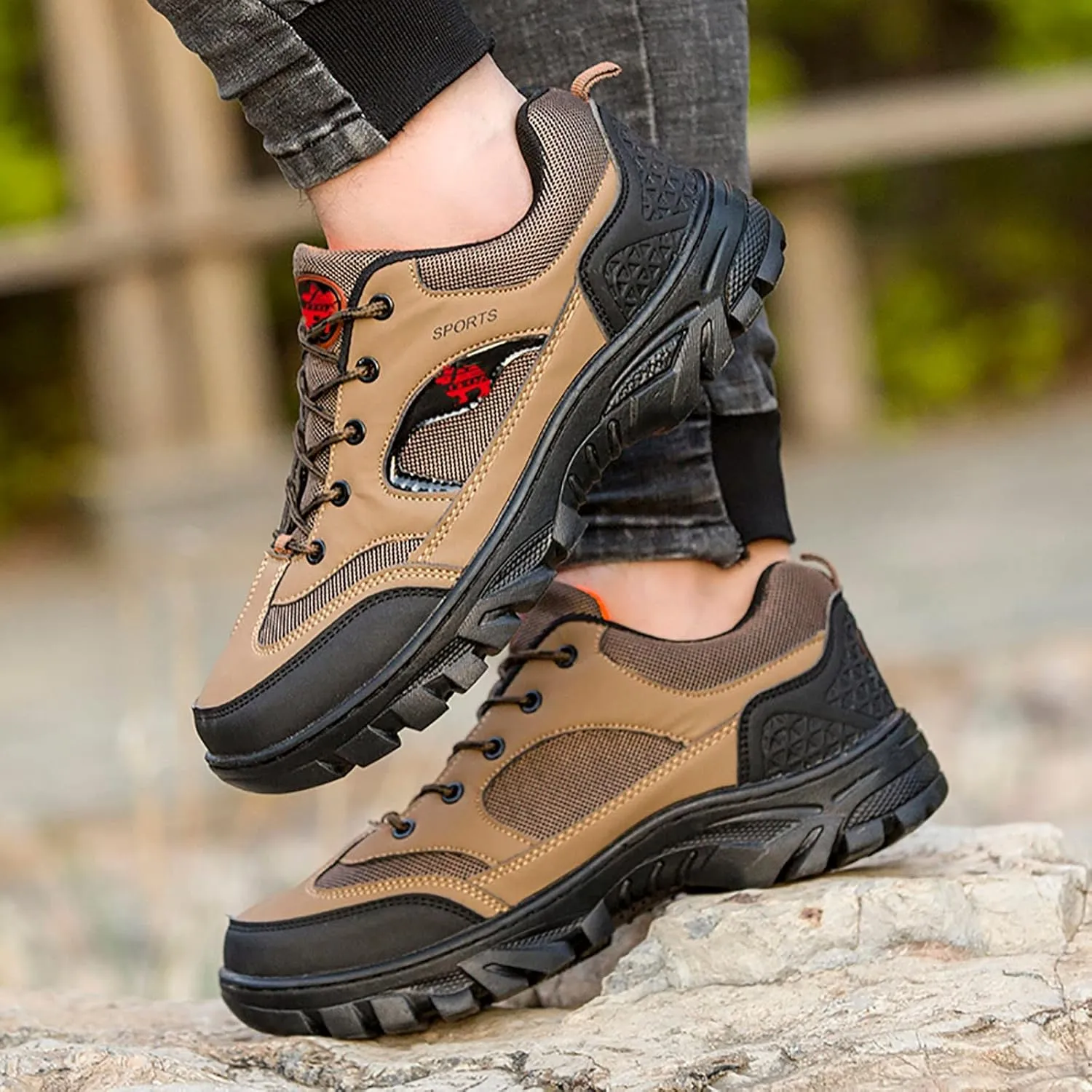 Men’s Hiking Shoes Outdoor Walking Shoes Breathable Trekking Trails Shoes Low Top Sneakers Lightweight Walking Shoes