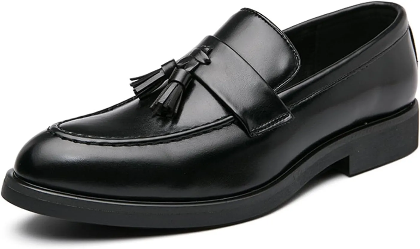 Men's Leather Tassels Slip-On Loafers Classic Penny Flats Smoking Loafers for Business Casual Dress Prom Party