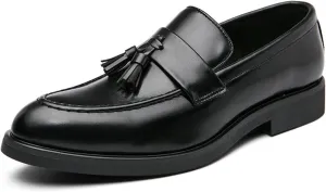 Men's Leather Tassels Slip-On Loafers Classic Penny Flats Smoking Loafers for Business Casual Dress Prom Party