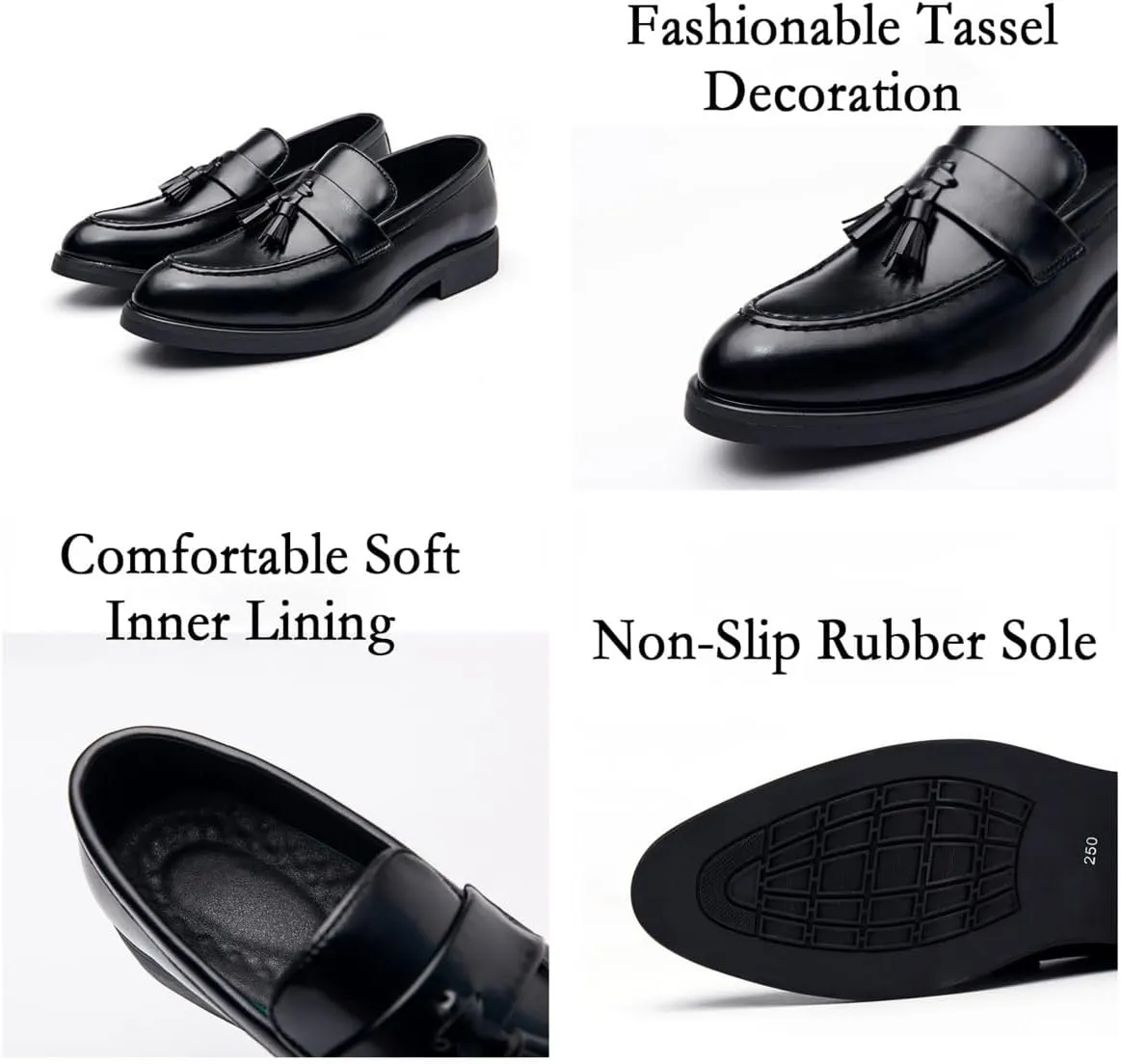 Men's Leather Tassels Slip-On Loafers Classic Penny Flats Smoking Loafers for Business Casual Dress Prom Party