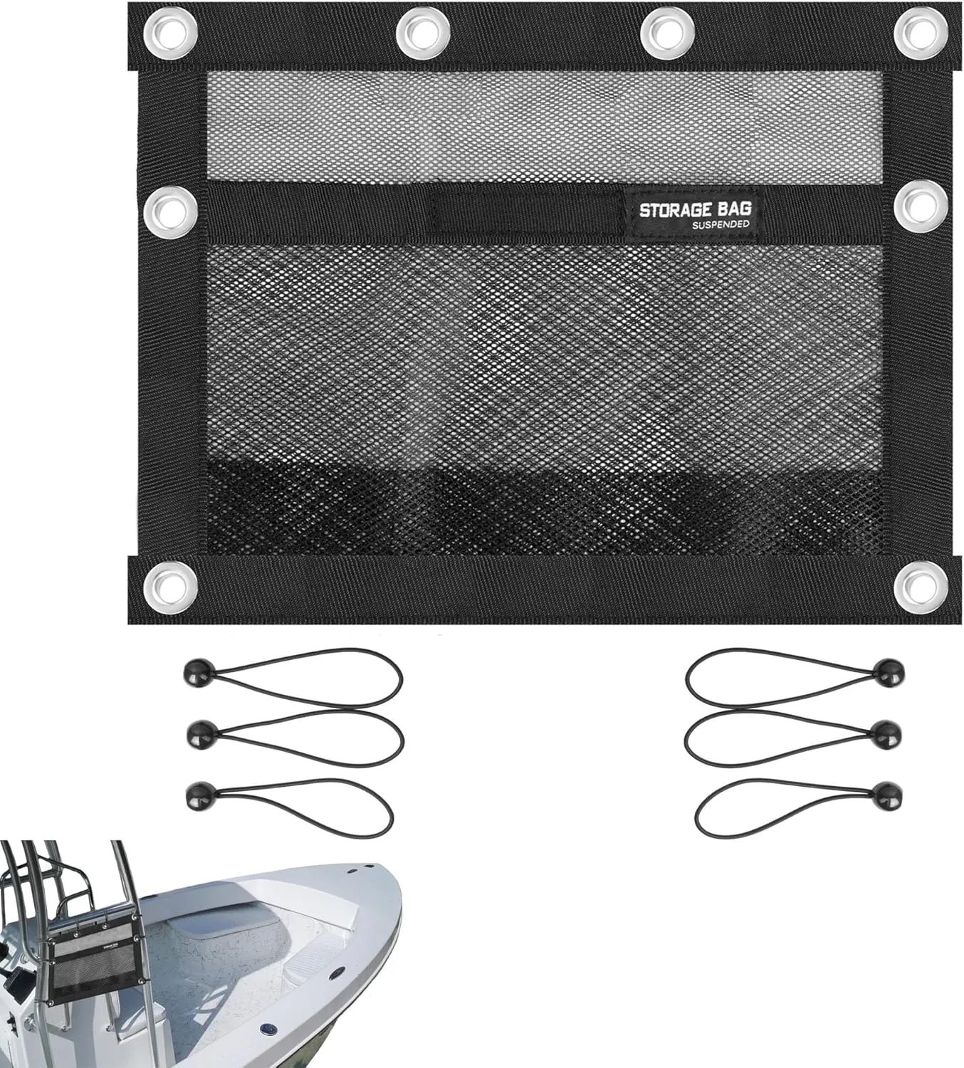 Mesh Storage Bag Boat Storage Bag Marine Suspended Storage Organizer,Kayak Storage Comparments,Attaches to Seat,with Elastic Ring (1pockets)
