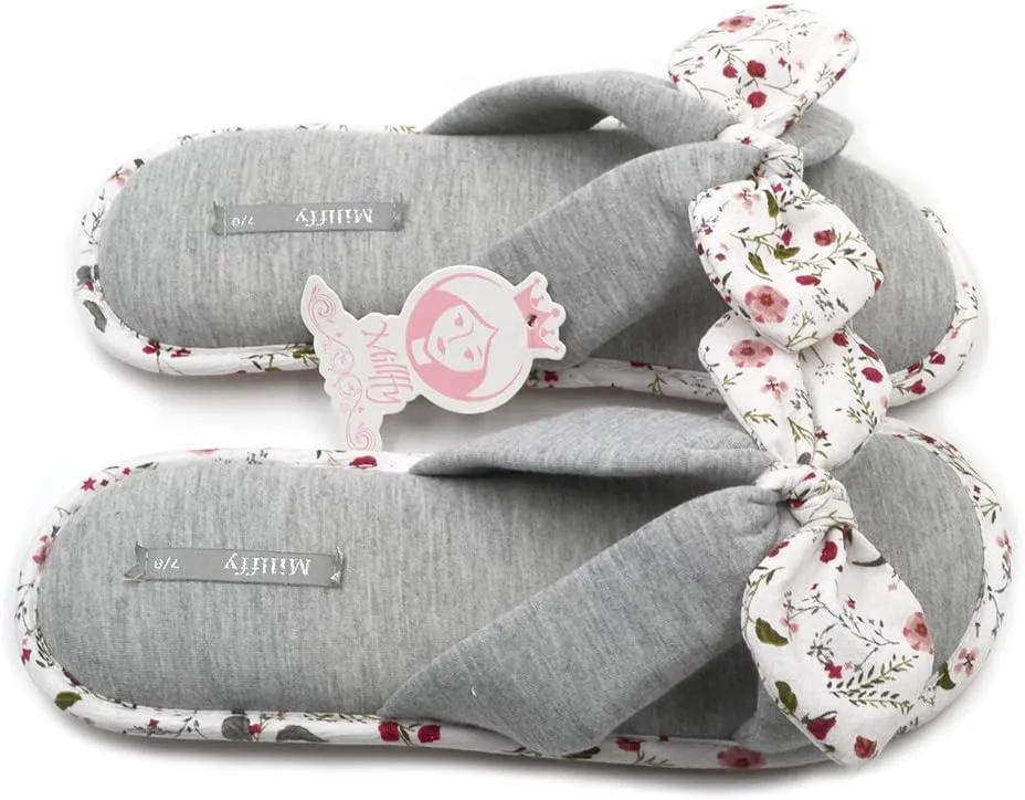 Millffy Summer Sweet Ladies Girl Slides Knot Stripe Indoor Bowknot Bedroom Floral Flowers Cotton Slippers