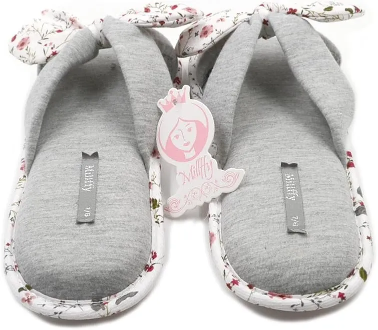 Millffy Summer Sweet Ladies Girl Slides Knot Stripe Indoor Bowknot Bedroom Floral Flowers Cotton Slippers