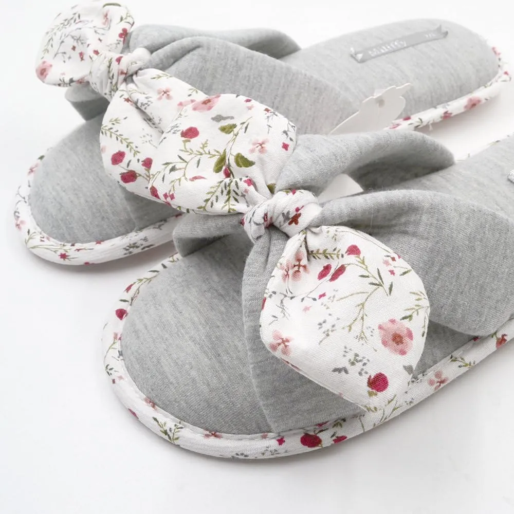 Millffy Summer Sweet Ladies Girl Slides Knot Stripe Indoor Bowknot Bedroom Floral Flowers Cotton Slippers