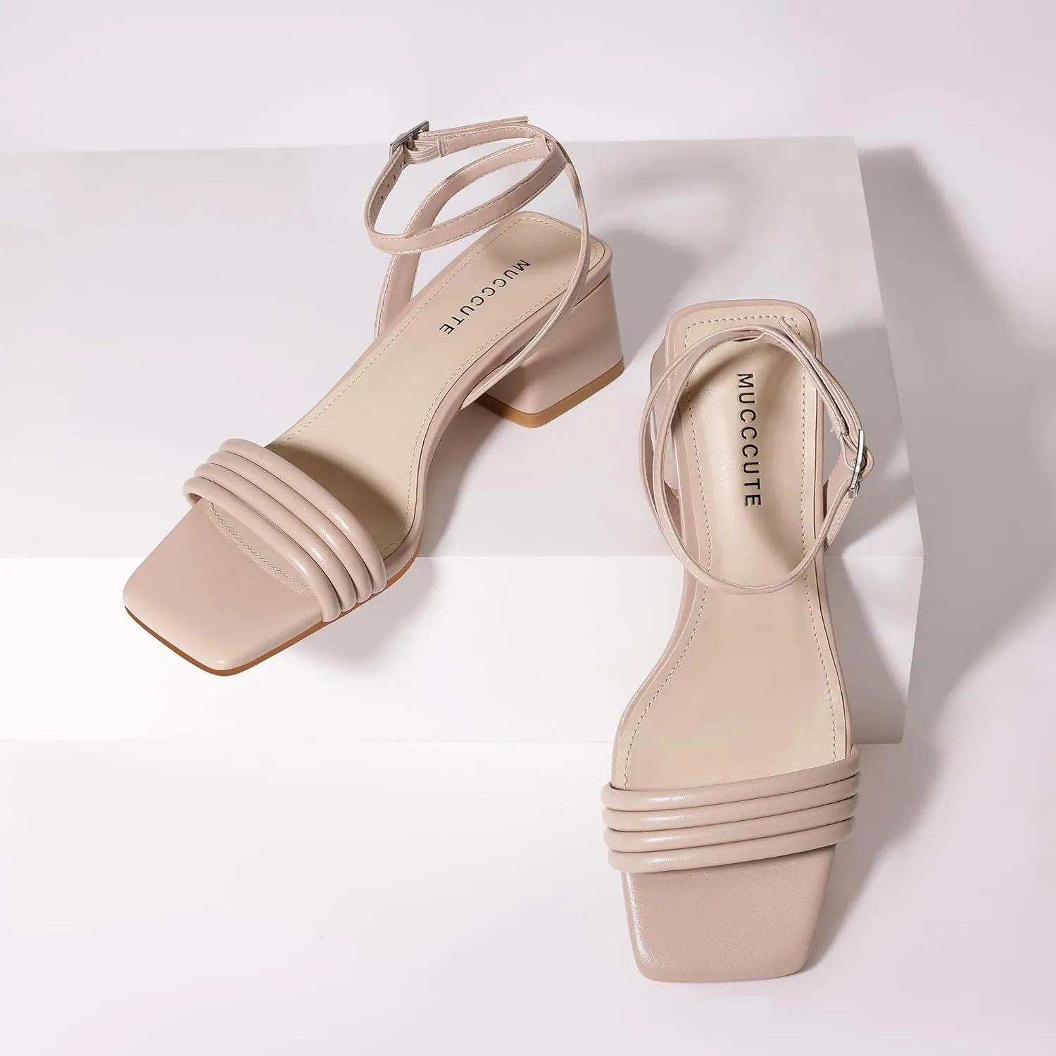 MUCCCUTE Women's Sandals Square Open Toe Strappy Heels for Women Ankle Strap 2 Inch Party Prom Dressy