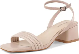MUCCCUTE Women's Sandals Square Open Toe Strappy Heels for Women Ankle Strap 2 Inch Party Prom Dressy