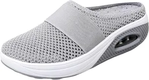 Mules for Women 2025 Backless Walking Sneakers Summer Slip-On Mule Shoes Mesh Air Cushion Orthopedic Diabetic Shoes with Arch-Support Open Back Slip On Shoes Breathable Slippers Closed Toe Slides