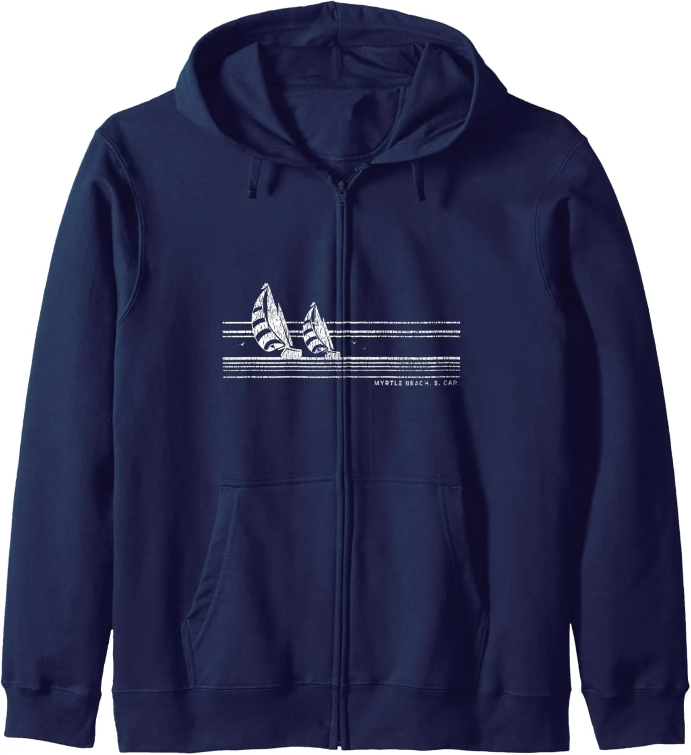Myrtle Beach SC Vintage Sailing 70s Nautical Sailboat Zip Hoodie