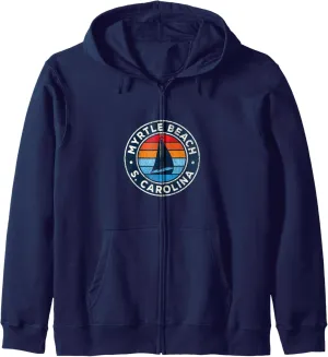 Myrtle Beach South Carolina SC Vintage Sailboat Retro 70s Zip Hoodie