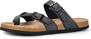 mysoft Women's Cork Footbed Sandals Double Adjustable Buckle Slide Sandals Slip On Walking Summer Shoes