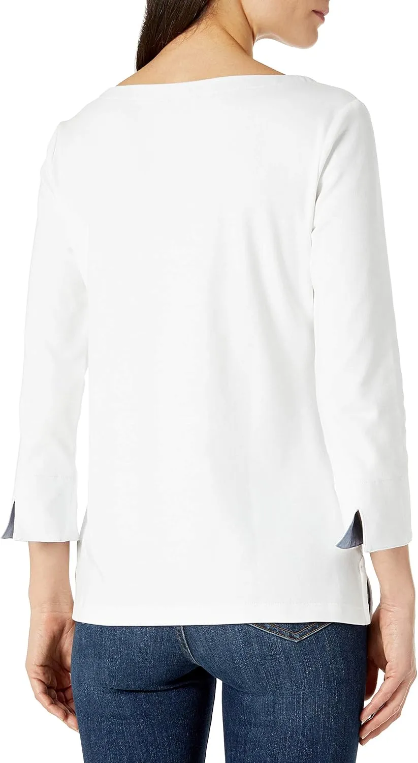 Nautica Women's Boatneck 3/4 Sleeve 100% Cotton Shirt