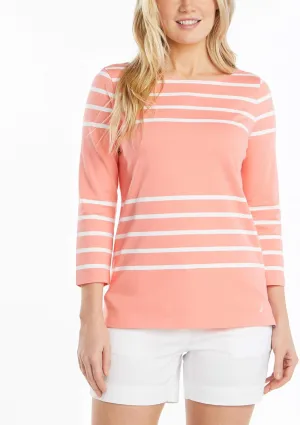 Nautica Women's Boatneck 3/4 Sleeve 100% Cotton Shirt