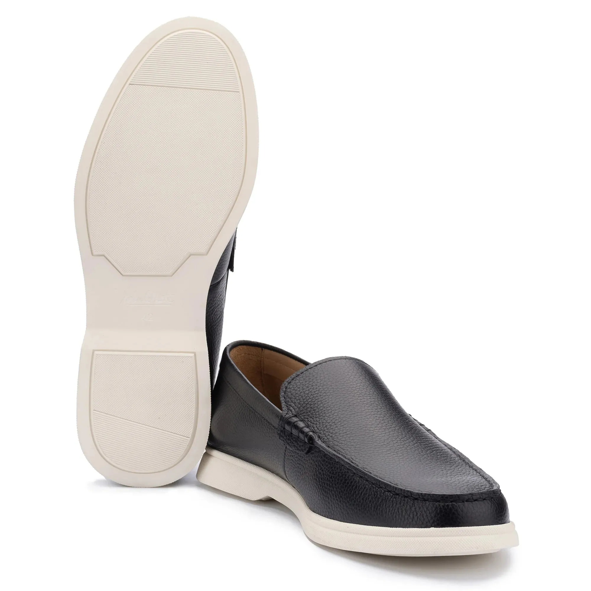 Navy Grain Leather Loafers