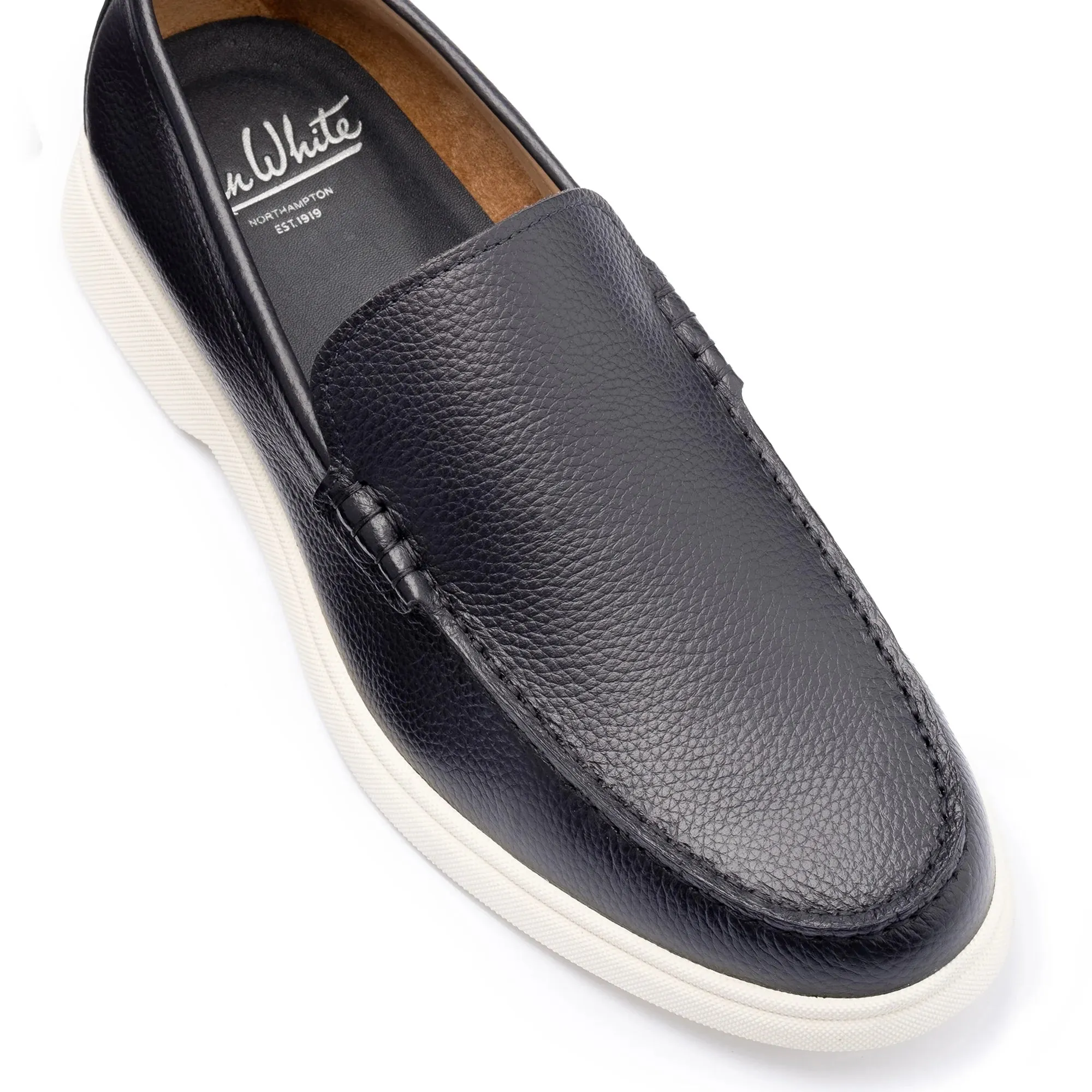 Navy Grain Leather Loafers