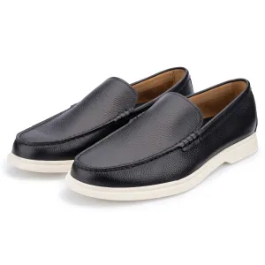 Navy Grain Leather Loafers