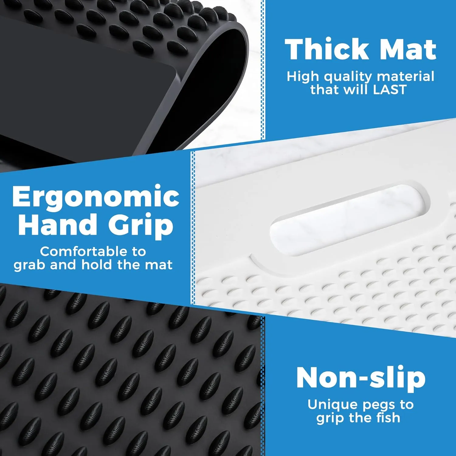 Non-Slip Fish Fillet Mat Regular L Size 23.5" x 15.75" ! for The Big Fish Stainless Fish Scaler Included (Black, Regular Large)