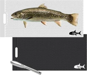 Non-Slip Fish Fillet Mat Regular L Size 23.5" x 15.75" ! for The Big Fish Stainless Fish Scaler Included (Black, Regular Large)