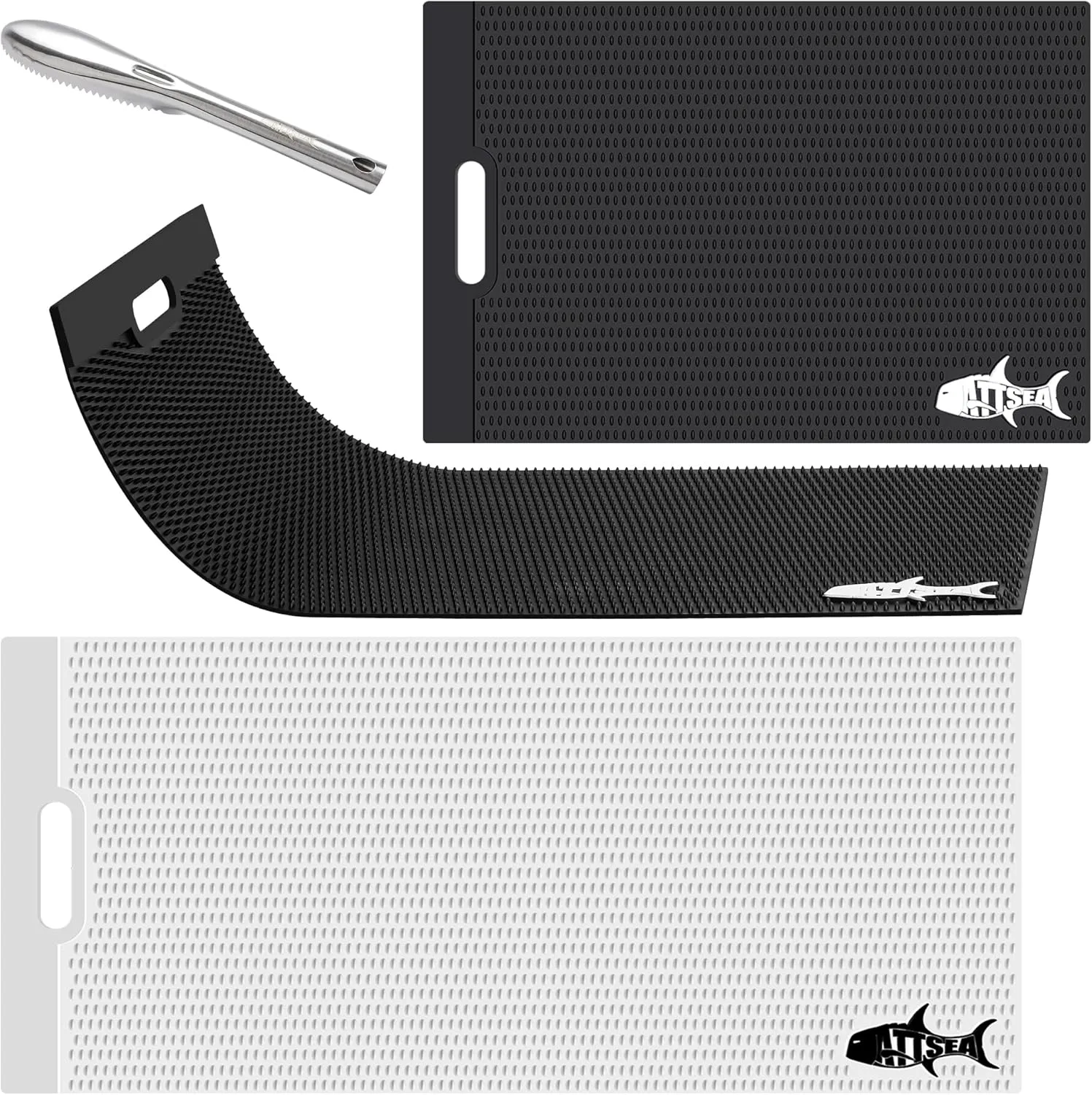 Non-Slip Fish Fillet Mat Regular L Size 23.5" x 15.75" ! for The Big Fish Stainless Fish Scaler Included (Black, Regular Large)