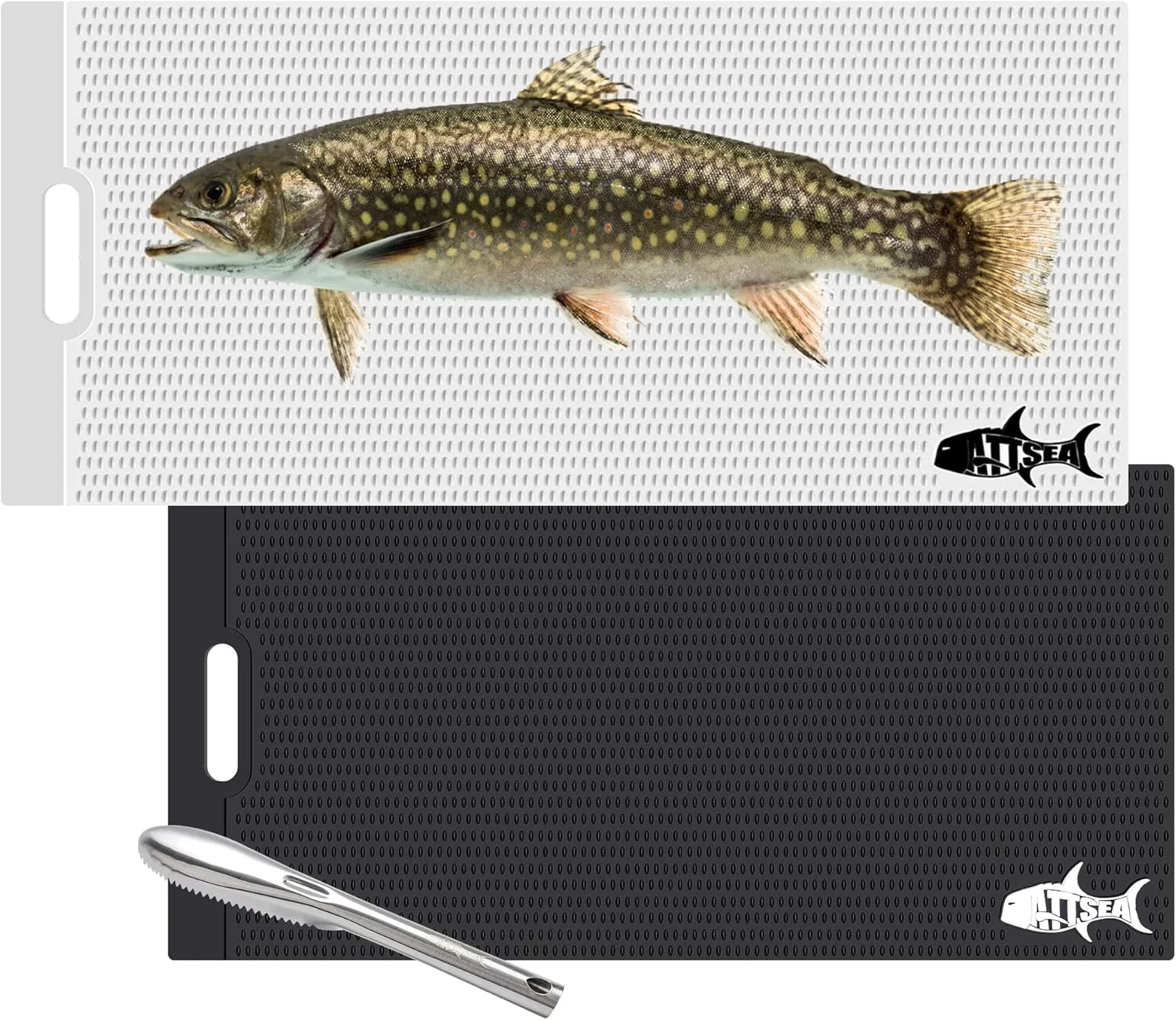 Non-Slip Fish Fillet Mat Regular L Size 23.5" x 15.75" ! for The Big Fish Stainless Fish Scaler Included (Black, Regular Large)