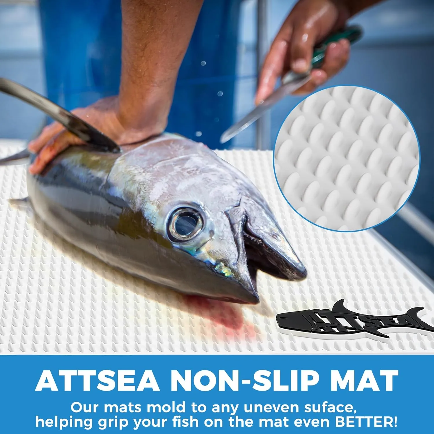 Non-Slip Fish Fillet Mat Regular L Size 23.5" x 15.75" ! for The Big Fish Stainless Fish Scaler Included (Black, Regular Large)