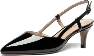 NUMALEO Womens Pointed Toe Buckle Fashion Patent Wedding Dress Slingback Kitten Low Heel Pumps Shoes 2 Inch