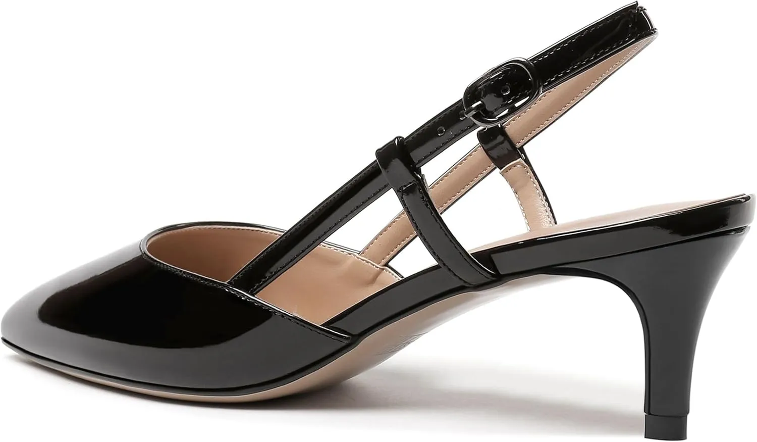 NUMALEO Womens Pointed Toe Buckle Fashion Patent Wedding Dress Slingback Kitten Low Heel Pumps Shoes 2 Inch